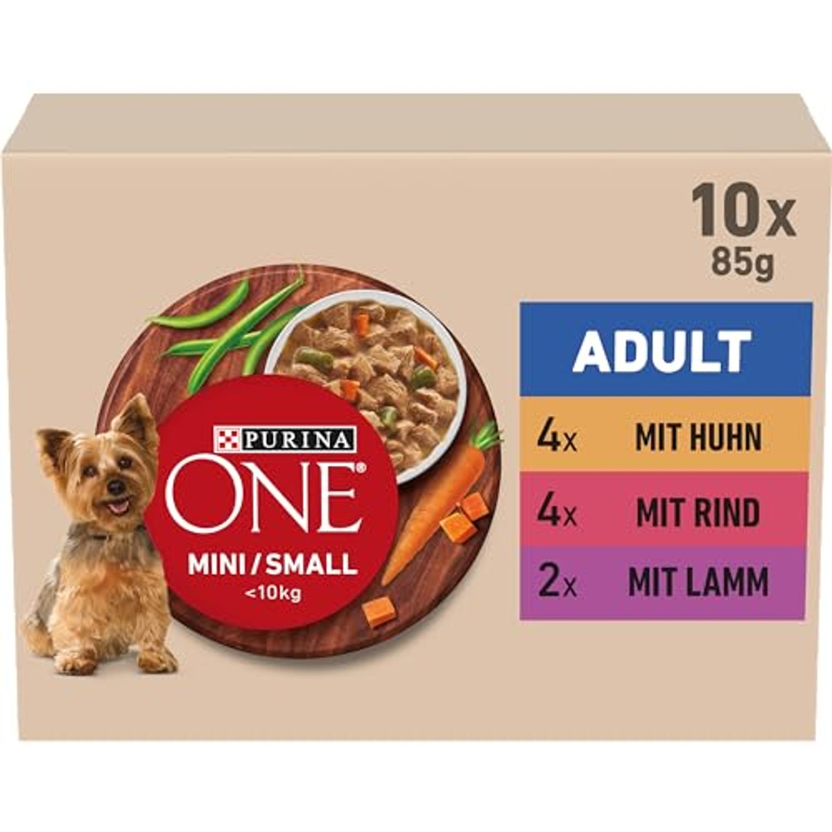 Purina One Mini/Small Active hondenvoer nat kip, rund & lam 60 x 85 g - 3-pack
