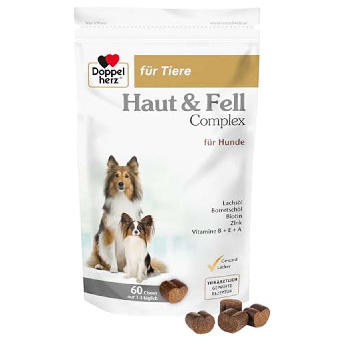 Doppelherz Huid- en Vachtcomplex Kauwsnack voor Honden 60 chews - 6-pack