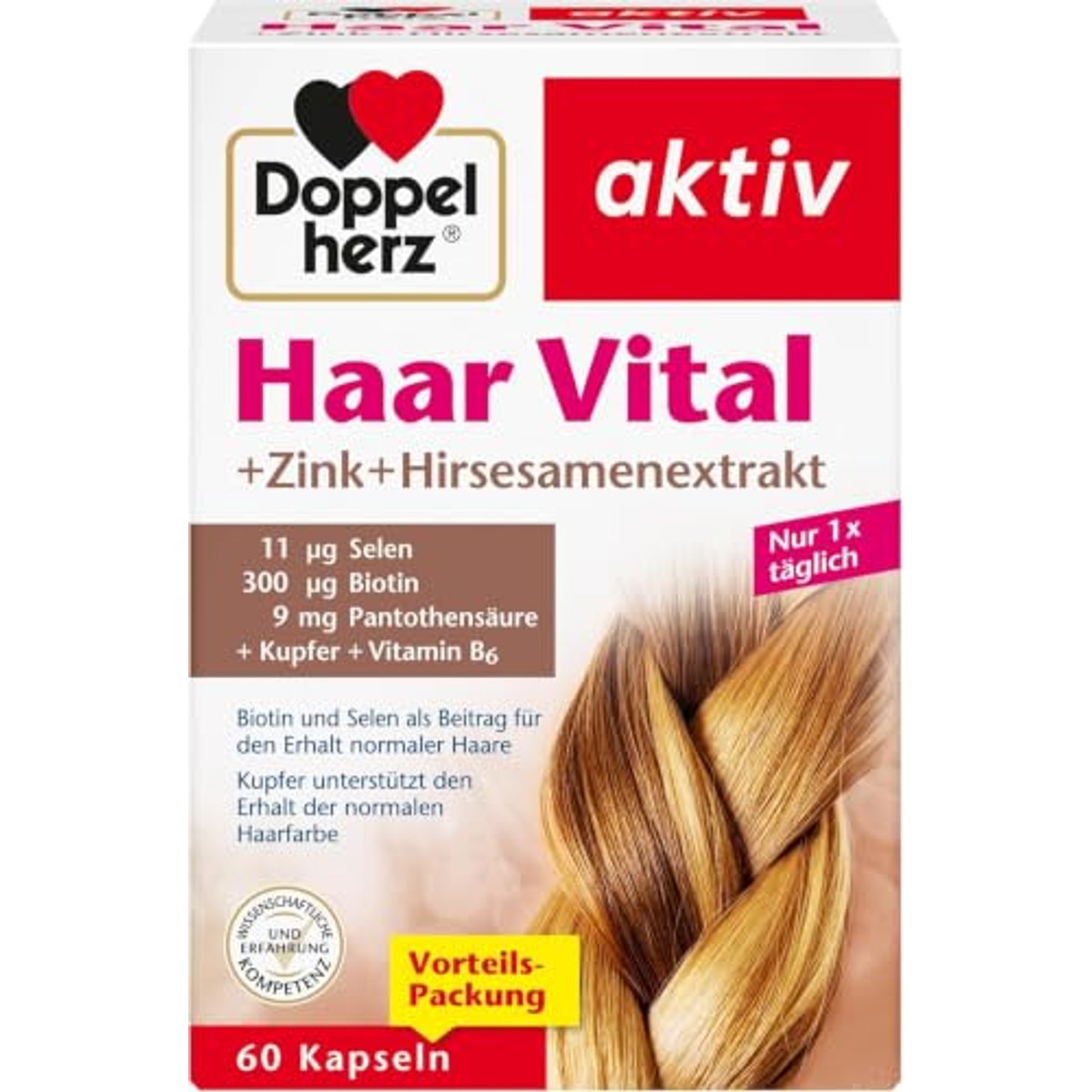 Doppelherz Haar Vital + Zink + Gierstzaadextract 60 Capsules - 3-pack