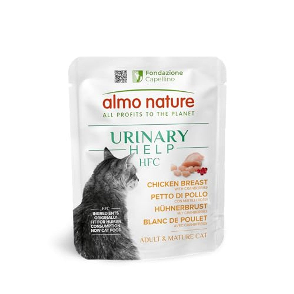 Almo Nature HFC Urinary Help Natvoer voor katten, ondersteuning voor de urinewegen, kippenborst en veenbessen, Human Grade, monoproteïne, glutenvrij, 24 x 50 g – almo nature