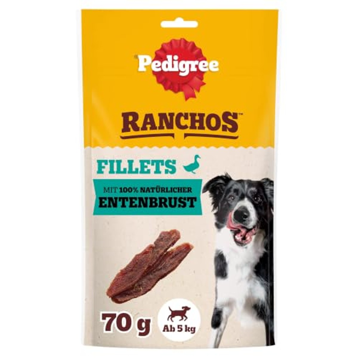 PEDIGREE RANCHOS Fillets Hundesnacks mit 100% natürlicher Entenbrust 12 x 70 g (12er-Packung) – Pedigree