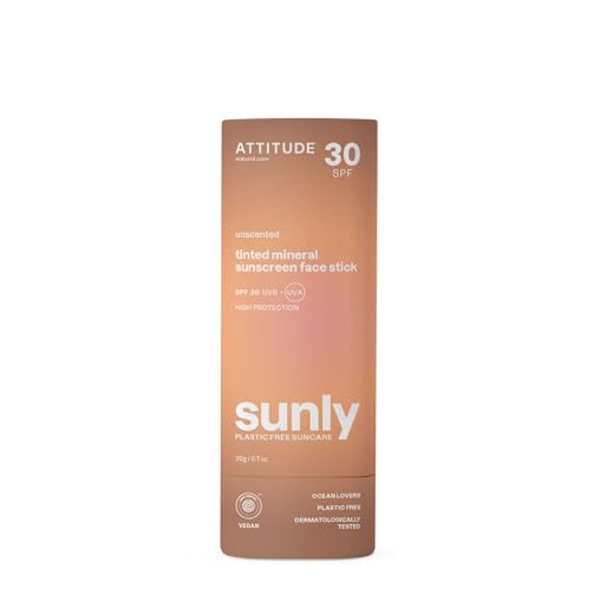 ATTITUDE Tinted Mineral Sunscreen Face Stick with Zinc Oxide, SPF 30, EWG Verified, Plastic-Free, Broad Spectrum UVA/UVB Protection, Dermatologically Tested, Vegan, Unscented, 20g – ATTITUDE