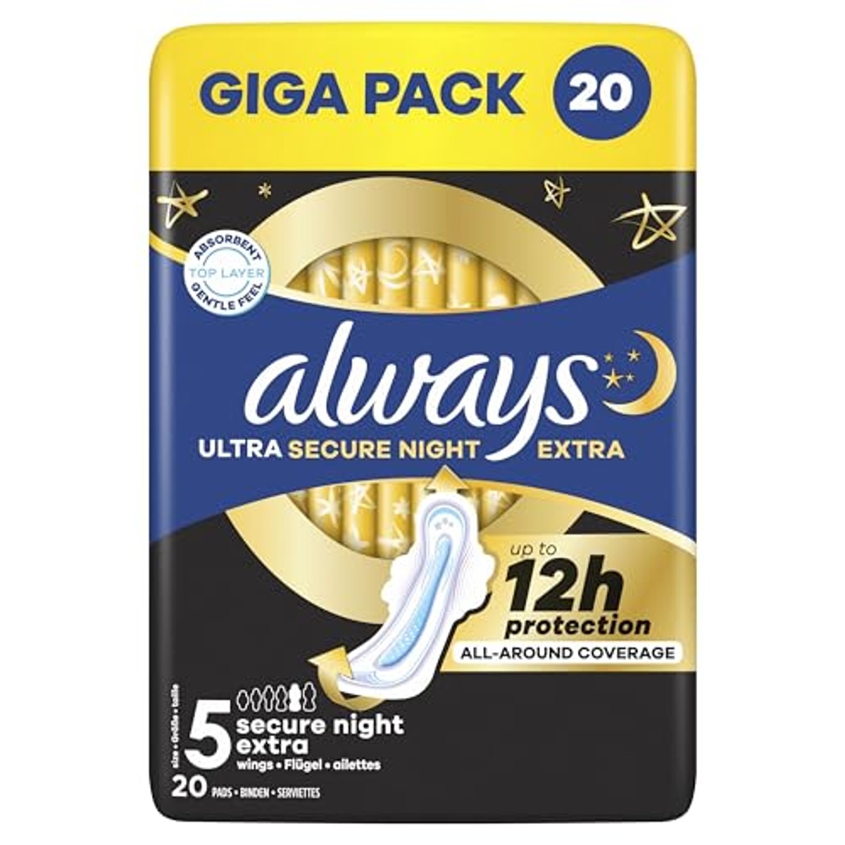 Always Ultra Secure Night Maandverband maat 5 met vleugels 3 x 20 stuks - Voordeelverpakking