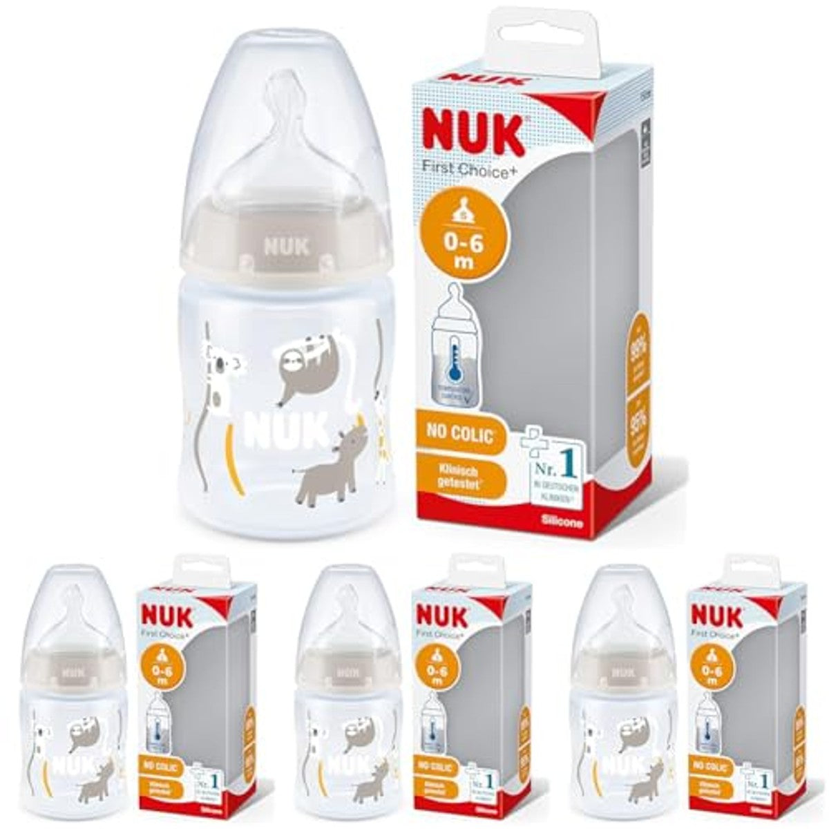 NUK First Choice+ Babyfles Safari 0-6 maanden 150 ml - 4 stuks – NUK