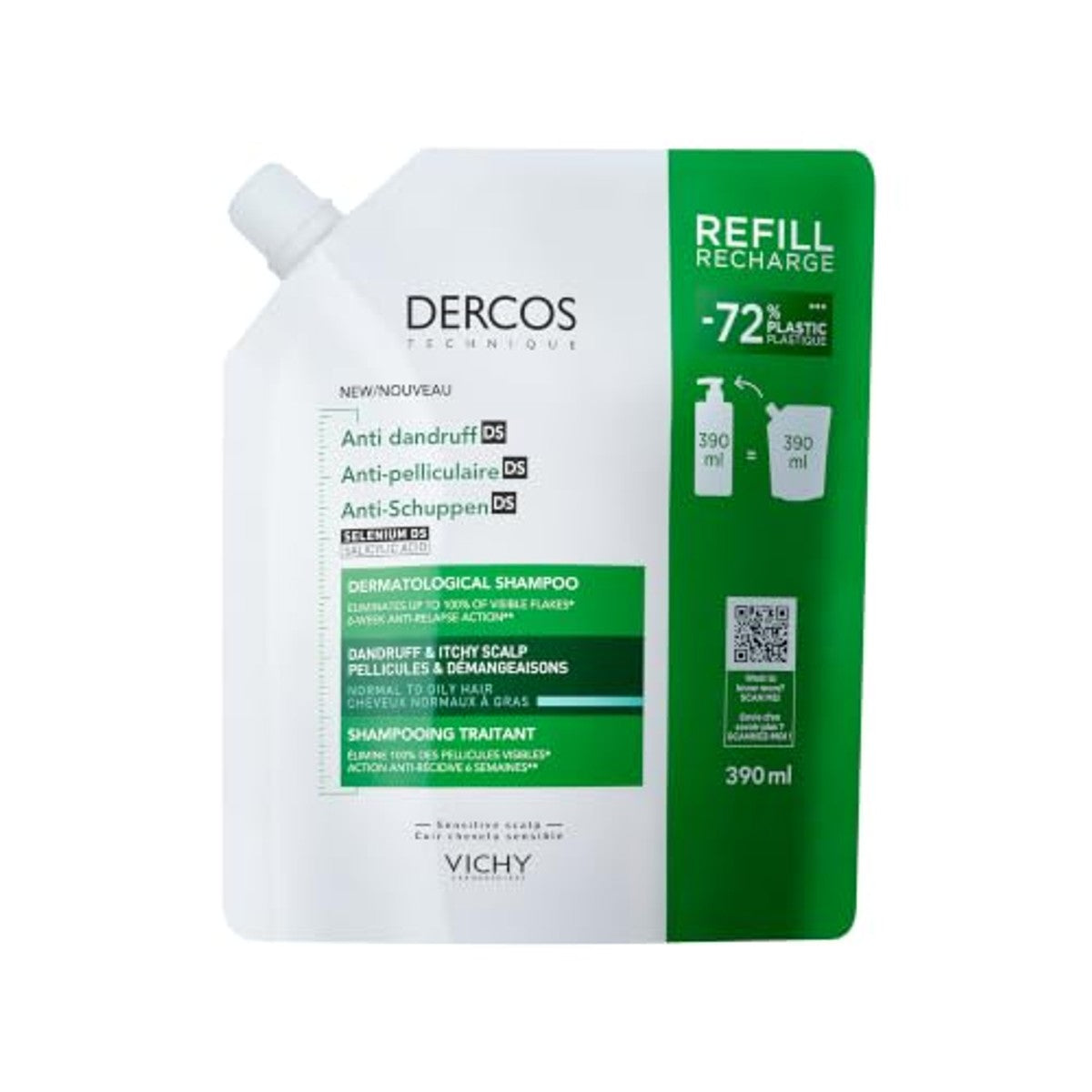 Vichy Dercos Anti-Roos Shampoo voor Vette Hoofdhuid, Navulverpakking, 390 ml - 6-pack