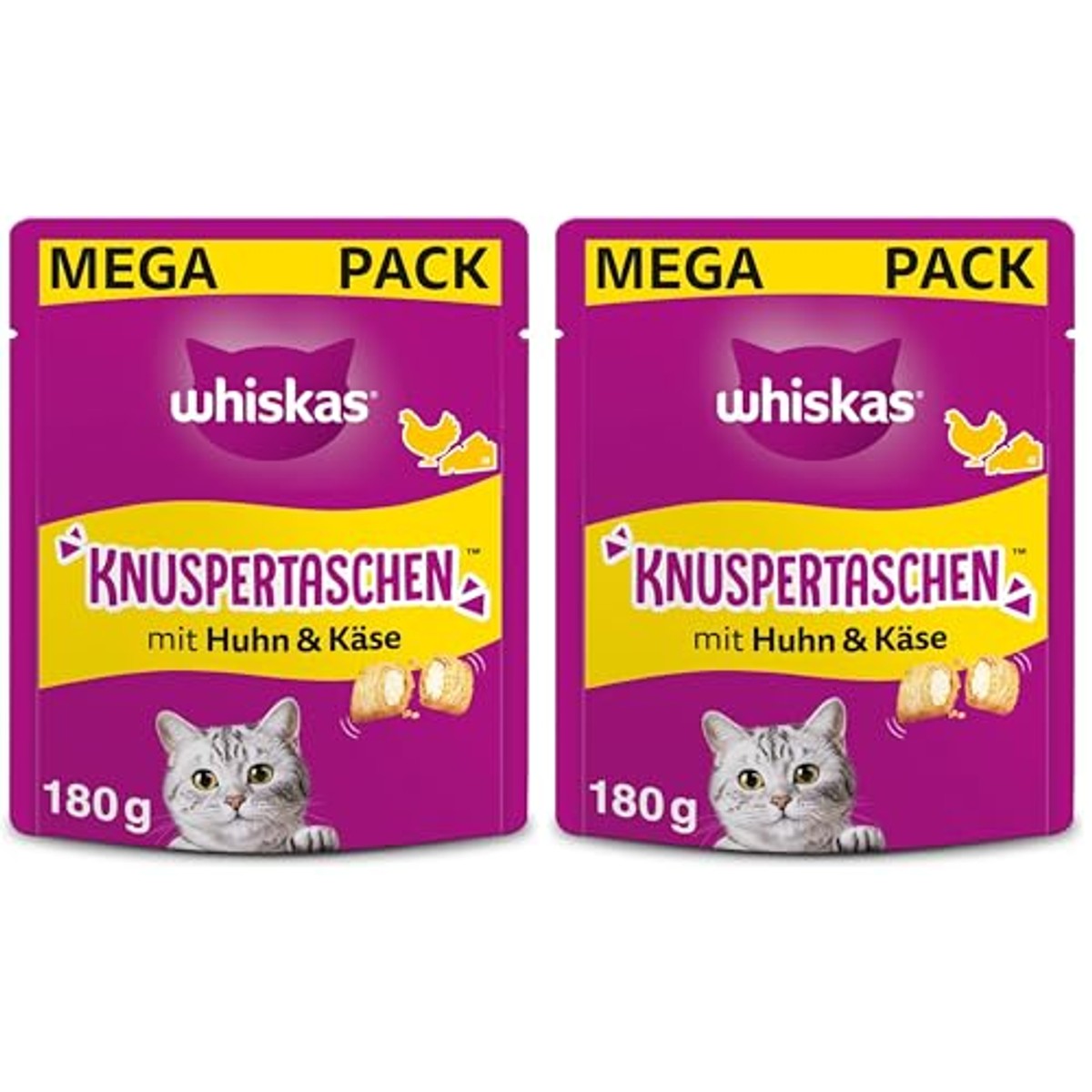 Whiskas Knusperbags kattensnack kip en kaas 4 x 180 g - 6-pack