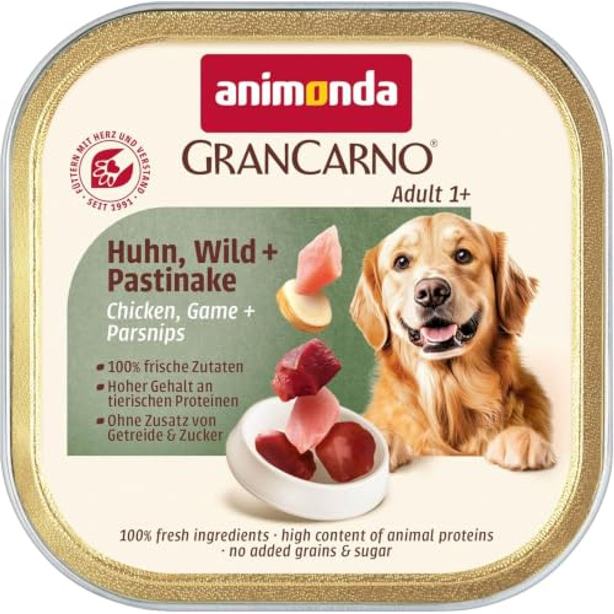 animonda Grancarno natvoer hondenvoer kip, wild & pastinaak 22 x 150 g - 3-pack