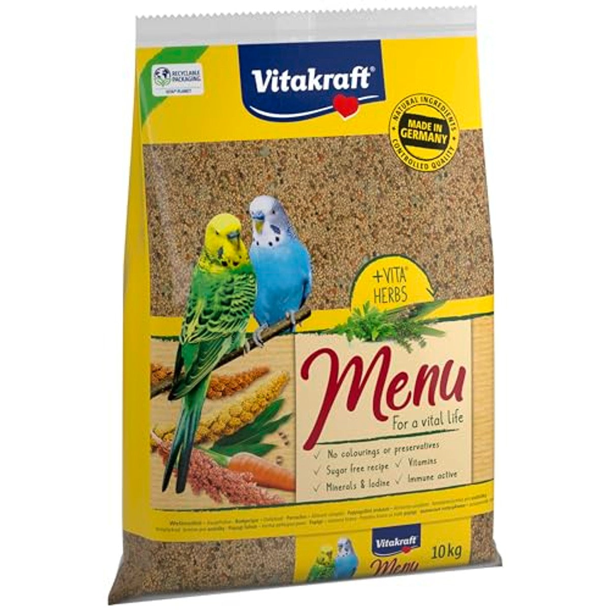 Vitakraft Menu 10 kg, hoofdvoer voor parkieten, met vitaminen, met Immuun-actief complex en kruiden (1 x 10 kg) – Vitakraft