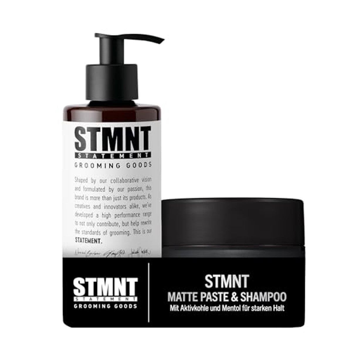 STMNT Statement Grooming Goods Set für Männer mit Mattem Haarwachs und Erfrischendem Shampoo mit Aktivkohle und Mentol für Starken Halt und Tiefenreinigung 100 ml und 300 ml
