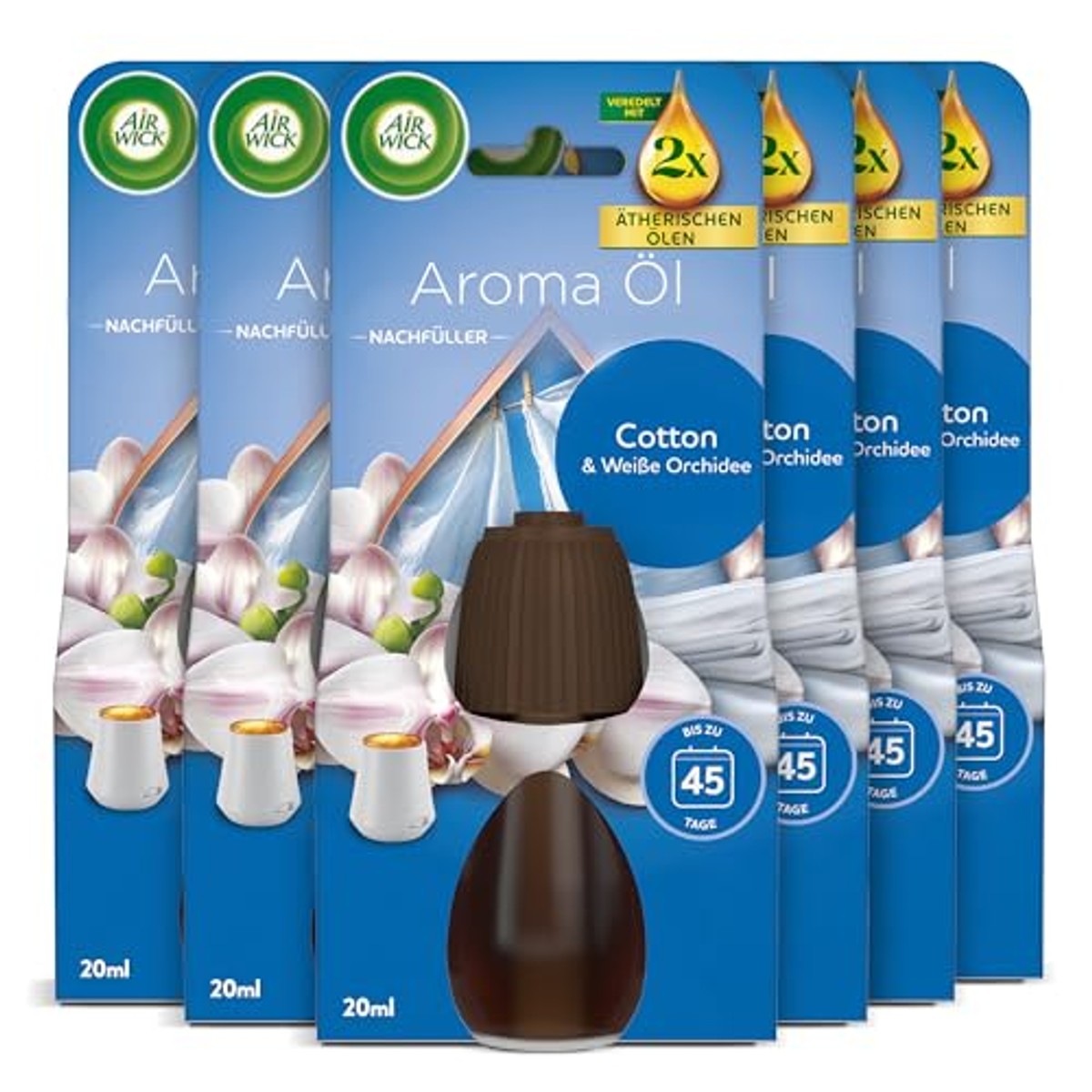 Air Wick Geurolie navulfles katoen & witte orchidee 6 x 20 ml – Air Wick