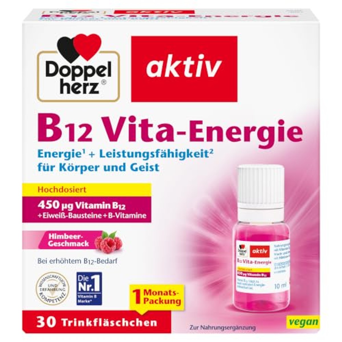 Doppelherz B12 Vita-Energie met Frambozensmaak 30 Drinkflesjes - 3-pack