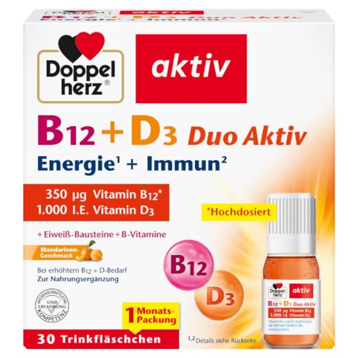 Doppelherz B12 + D3 Duo Actief met Mandarijnsmaak 30 Drinkflesjes - 6-pack