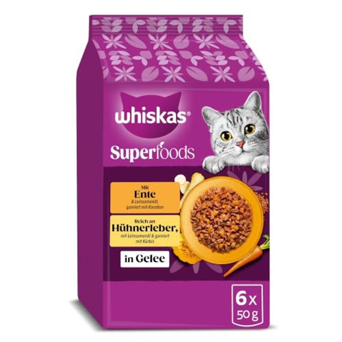 Whiskas 1+ Superfoods natvoer kattenvoer gevogelte 6 x 6 x 50 g - 3-pack
