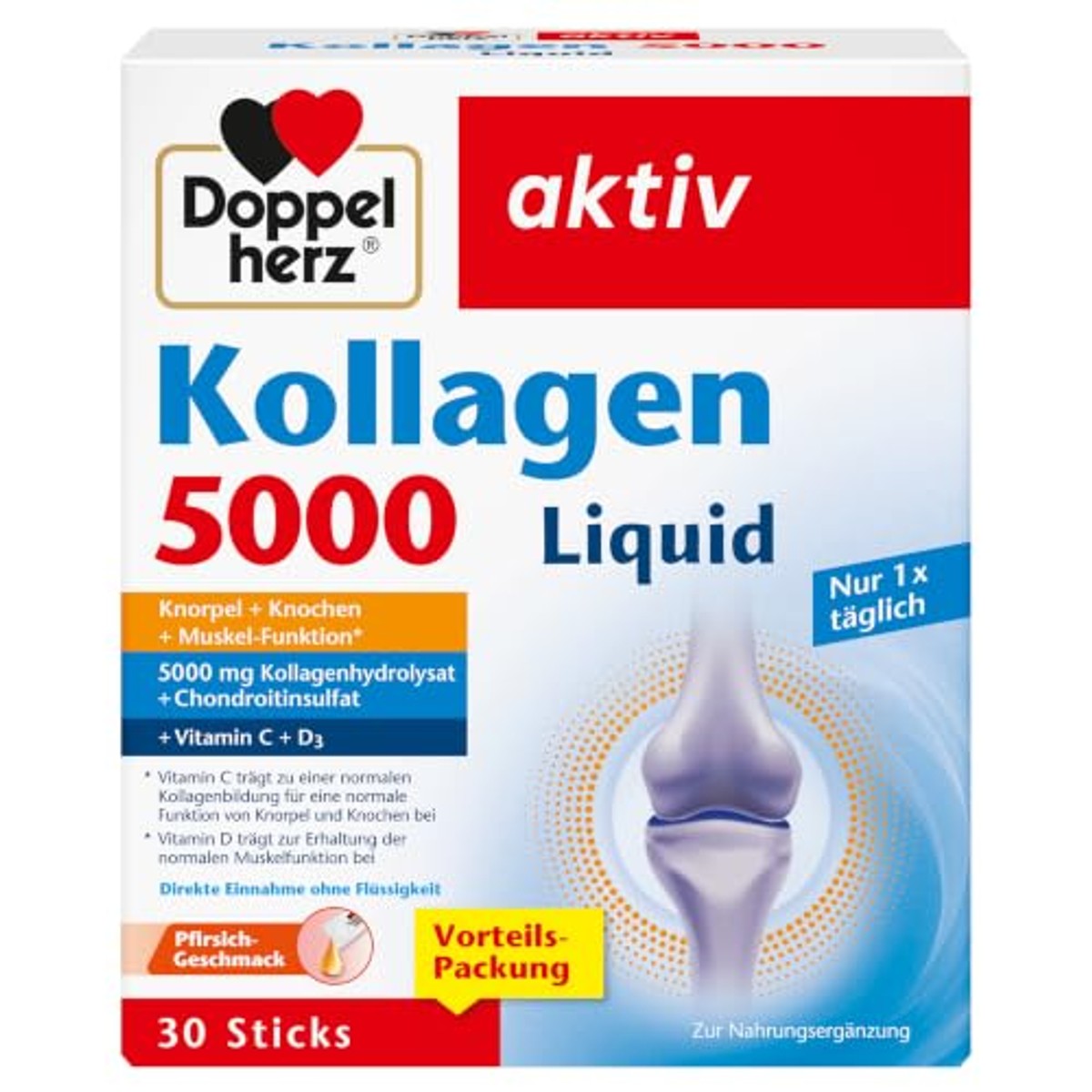 Doppelherz Collageen 5000 Liquid met Perziksmaak 30 Sticks - 6-pack