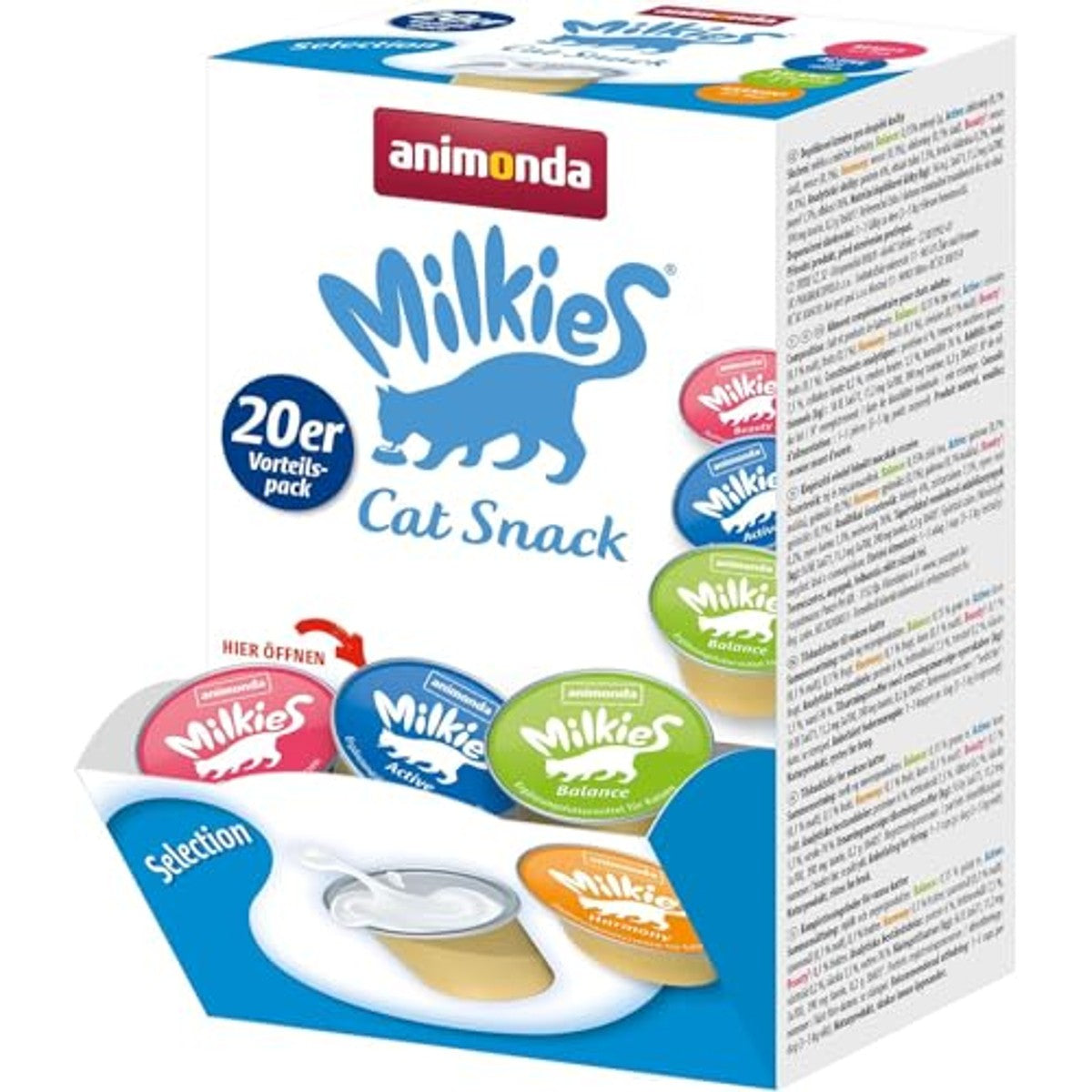 animonda Milkies Katzensnack Cups Selection Mixpack (20 Cups à 15 g) | leicht verdauliche Katzenmilch für erwachsene Katzen, praktische 15g Milch Cups, Laktose reduziert, Sortenmix – animonda Milkies