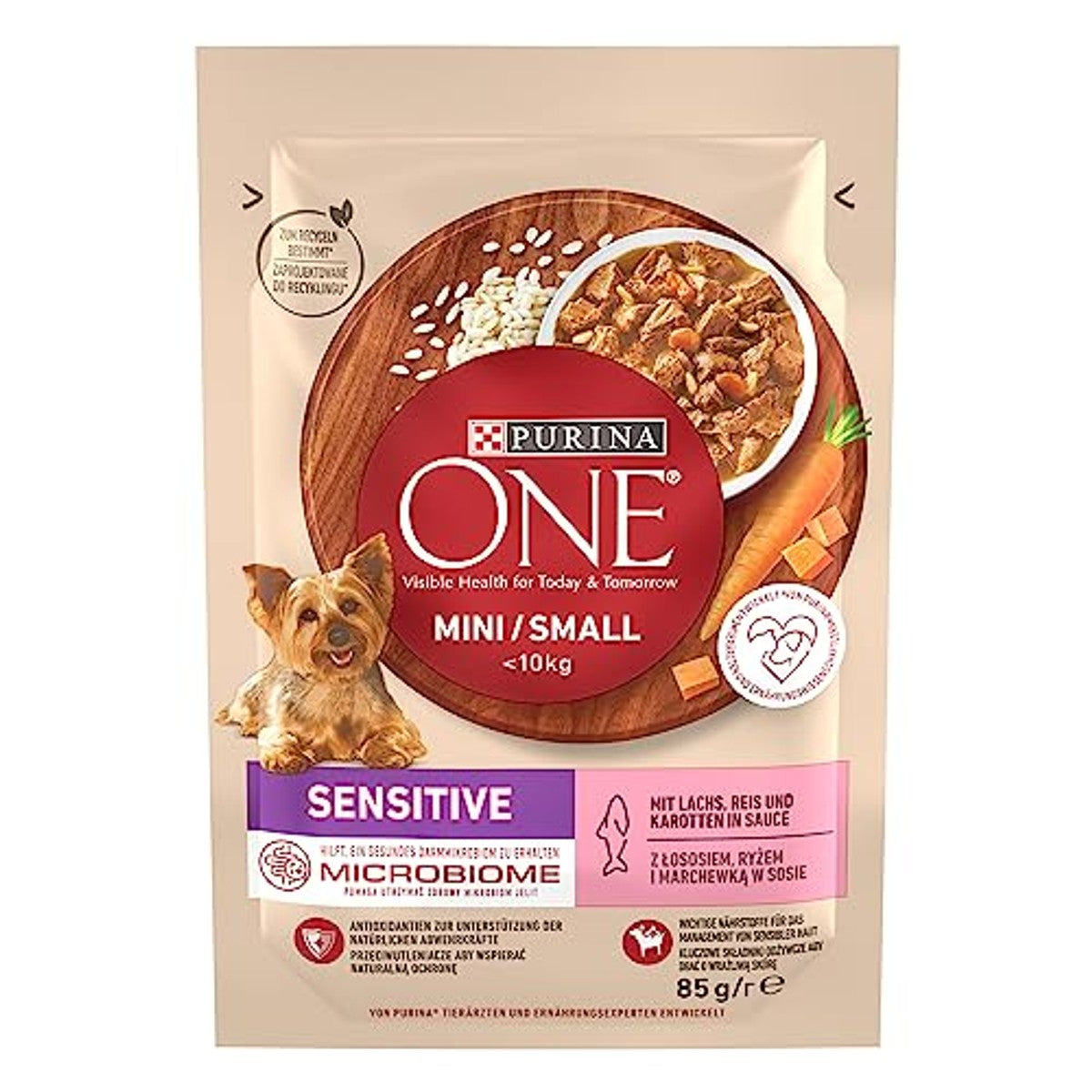 Purina One Mini/Small Sensitive natvoer hond zalm 26 x 85 g - 6-pack