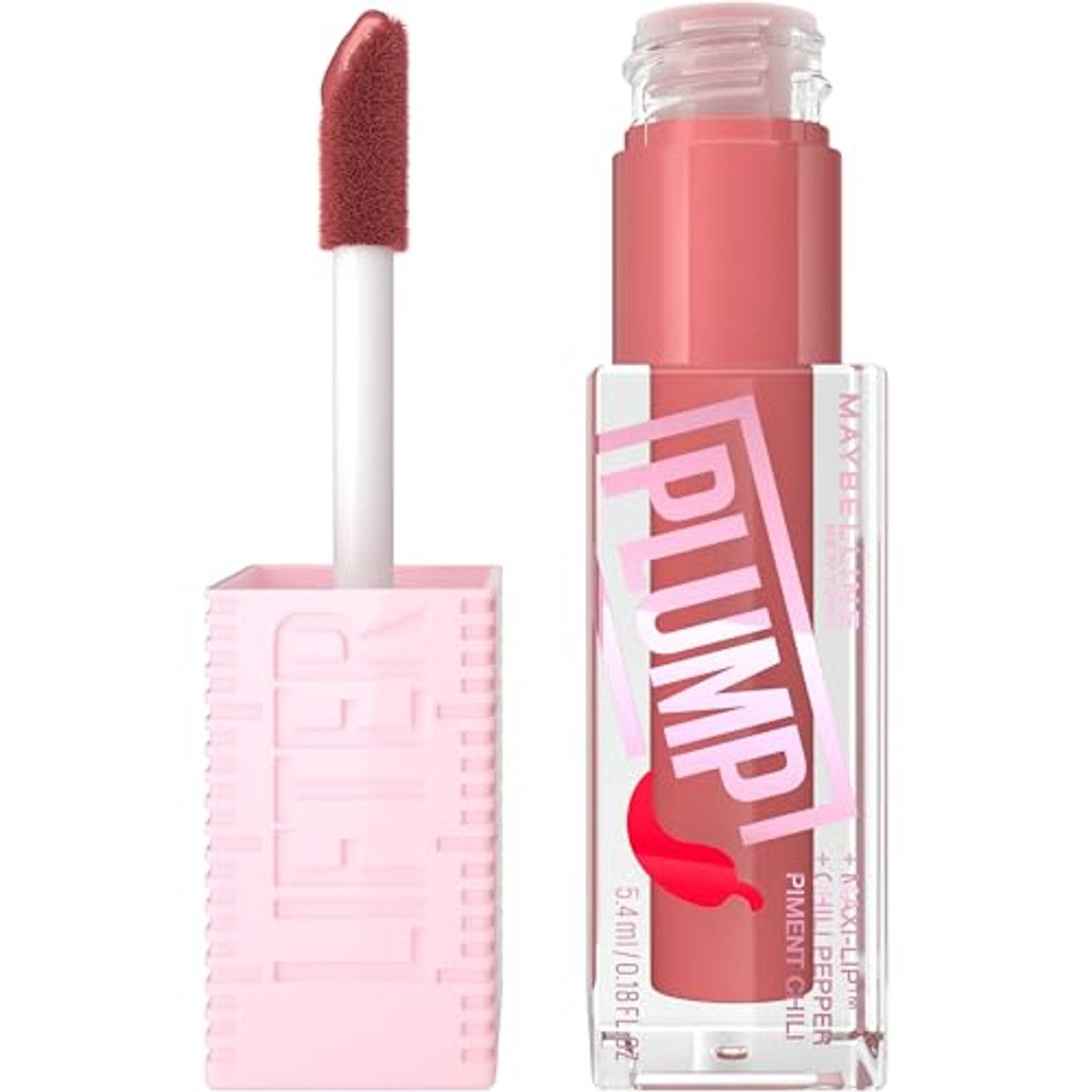Maybelline New York Glanzende lipgloss voor zichtbaar vergrote lippen, verzachtende rimpels, met maxilip en chili, Lifter Plump, kleur: nr. 005 Peach Feaver, 1 x 5,4 ml – MAYBELLINE