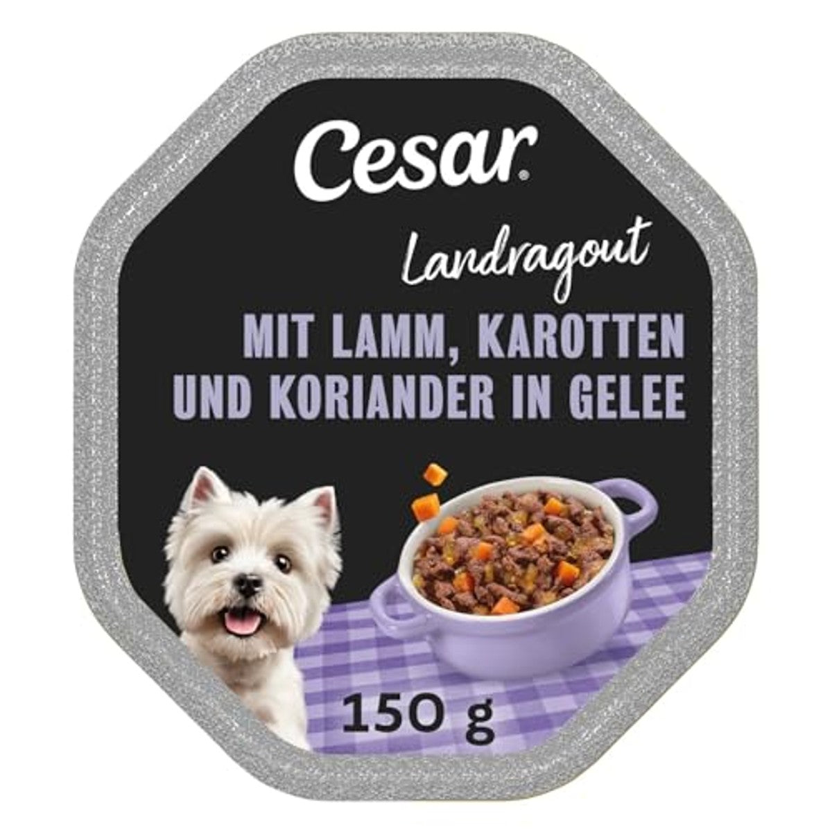 Cesar Landragout schaal Adult 14 x 150 g met wortelen, koriander en lamsvlees stukjes in gelei (verpakking van 14) – Mars