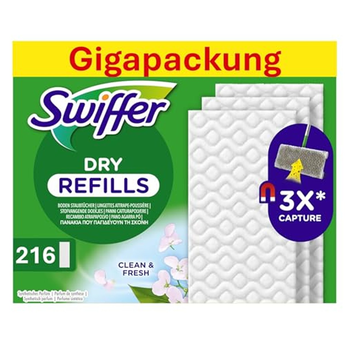 Swiffer Dry vloerdoeken navulling met Febreze geur 6 x 216 stuks - Voordeelverpakking