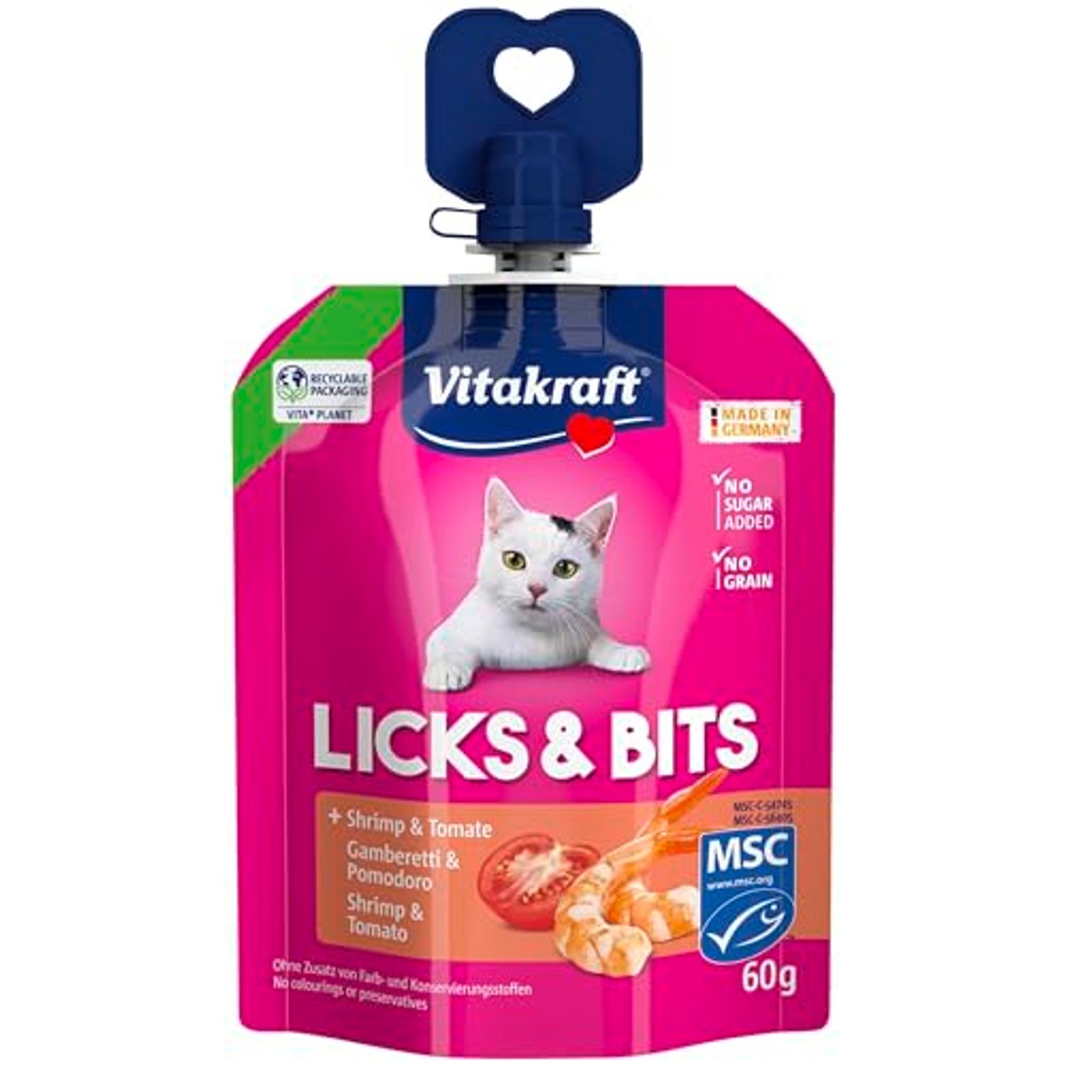 Vitakraft Licks & Bits kattensnack garnalen & tomaat 1 x 60 g - 6-pack