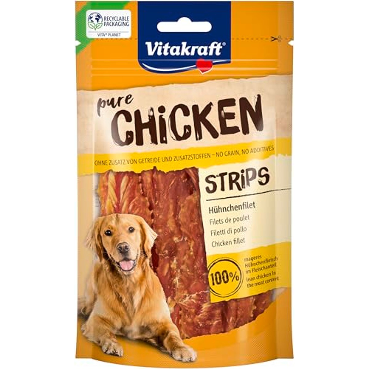 Vitakraft Pure Chicken Strips Hondenlekkernijen van Kippenfilet (1 x 80 g) - 6-pack