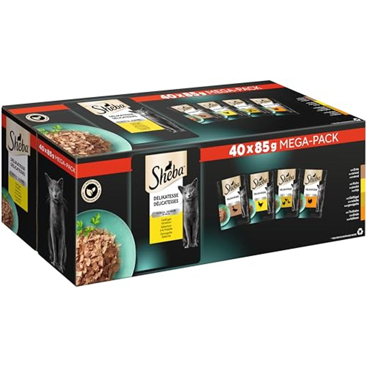 Sheba Delikatesse in Gelee, Katzen Nassfutter mit feiner Geflügelauswahl, 40 x 85g – Sheba