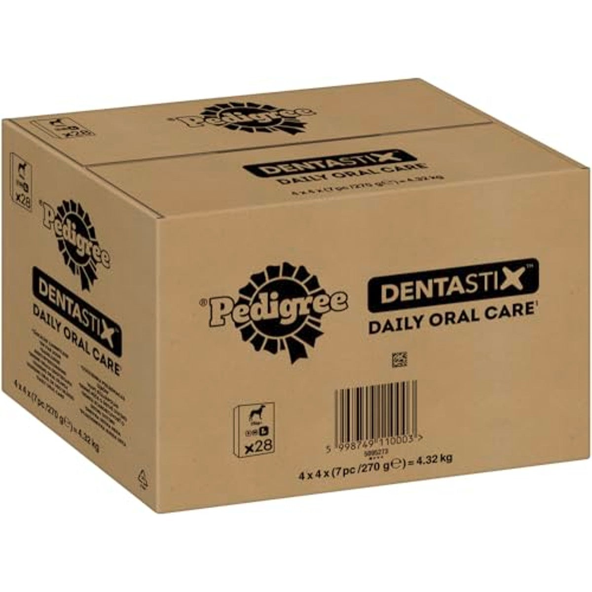 Pedigree DentaStix Hondensnack voor grote honden (25 kg+), tandverzorgingssnack met kip en rundvlees, 4 verpakkingen van elk 28 stuks (4 x 1,08 kg) – Pedigree