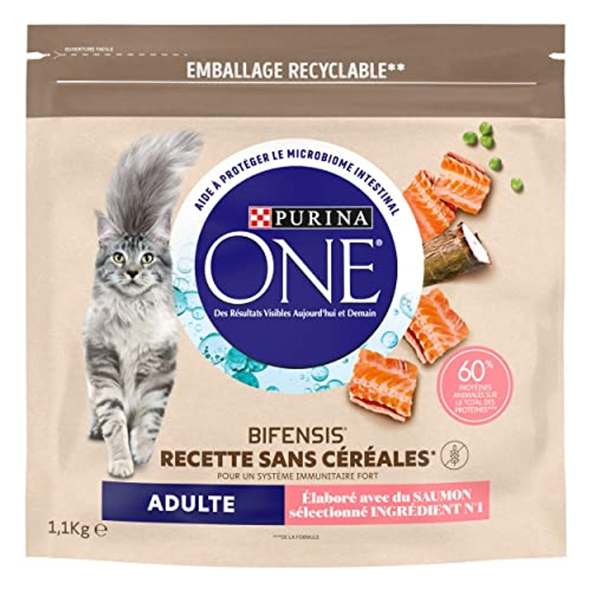PURINA ONE Bifensis zonder granen | Droogvoer met zalm voor volwassen katten | zak van 1,1 kg – PURINA ONE