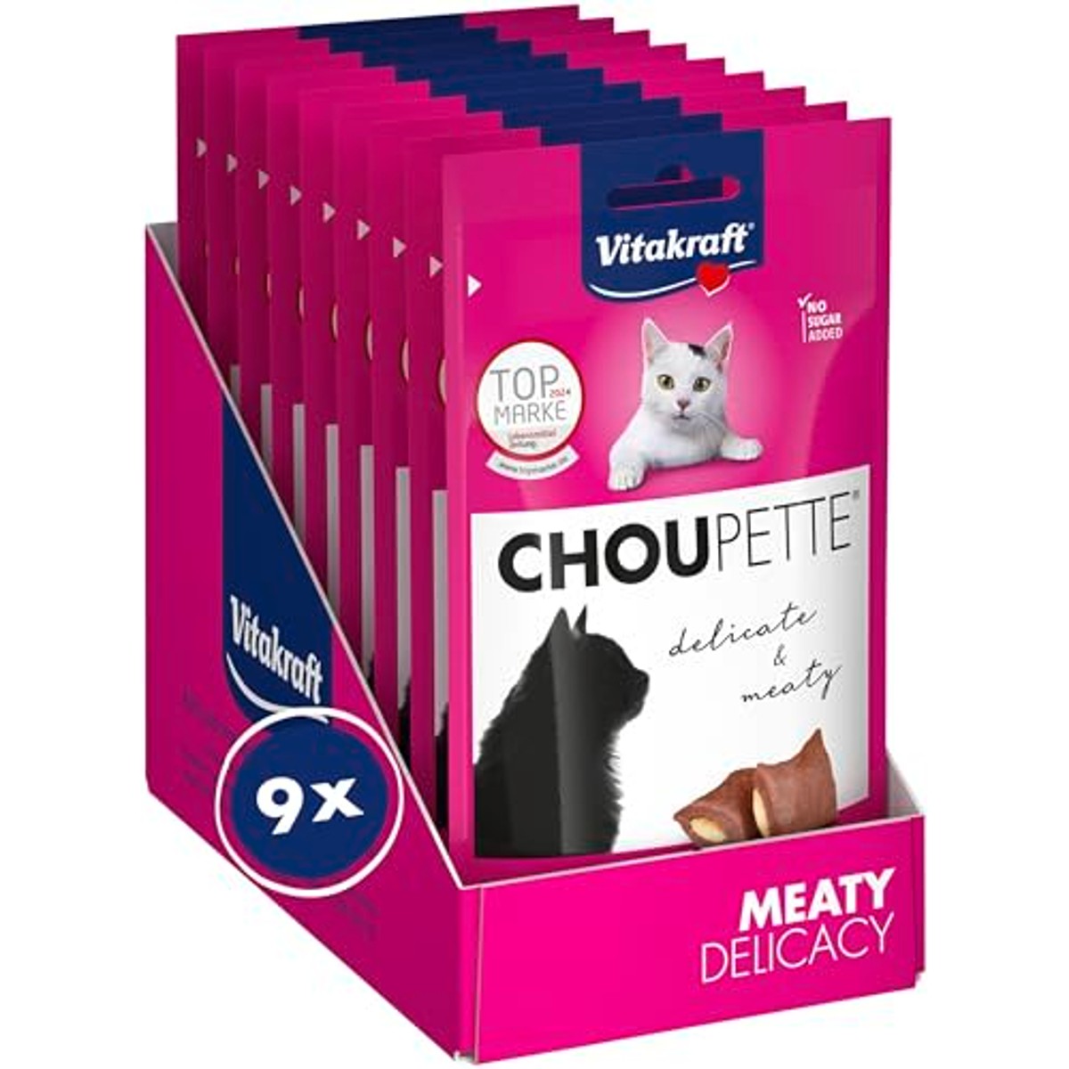 Vitakraft Choupette Kattensnack, met kaasvulling, vlezige snackhapjes, zonder toegevoegde suiker, in hersluitbare zak (9 x 40 g) – Vitakraft