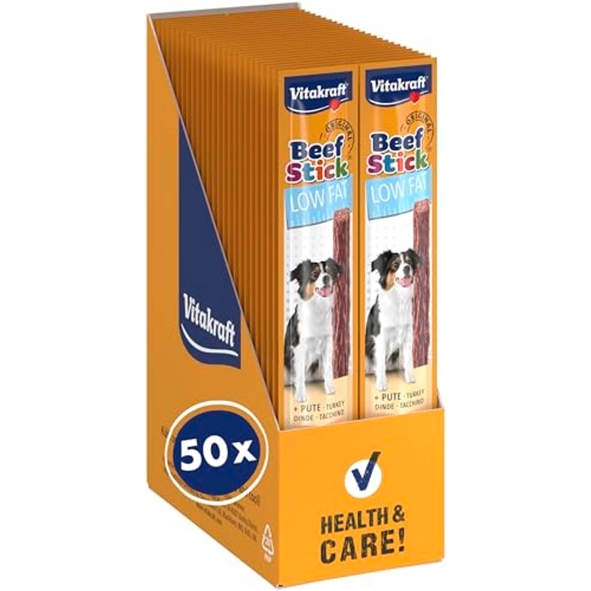 Vitakraft Beef Stick Low Fat, hondenlekkernijen, vleespoten, hondentrainingslekkernijen, voor honden met gewichtsproblemen, zonder toevoeging van suiker (50 x 12 g) – Vitakraft