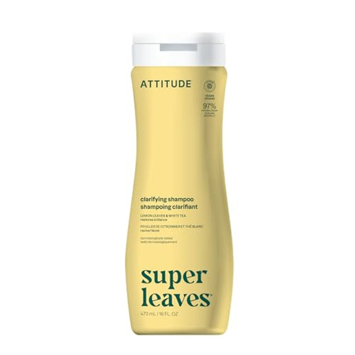 Attitude natuurlijke shampoo voor vettig haar van: gecertificeerde shampoo, safe, hypoallergeen, dermatologisch getest en veganistisch, super leaves clarifying shampoo – citroenbladeren & witte thea (16 oz), witte thee en leeves, 1 16 oz – ATTITUDE