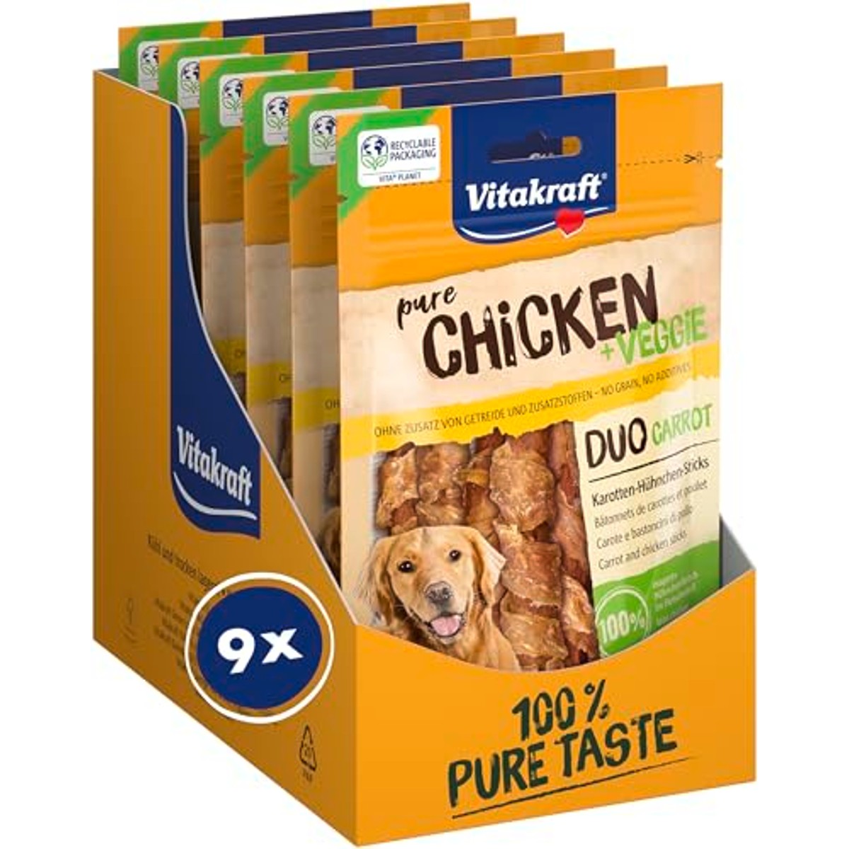 Vitakraft Pure Chicken Veggie hondensnack kip wortel 9 x 80 g - 3-pack