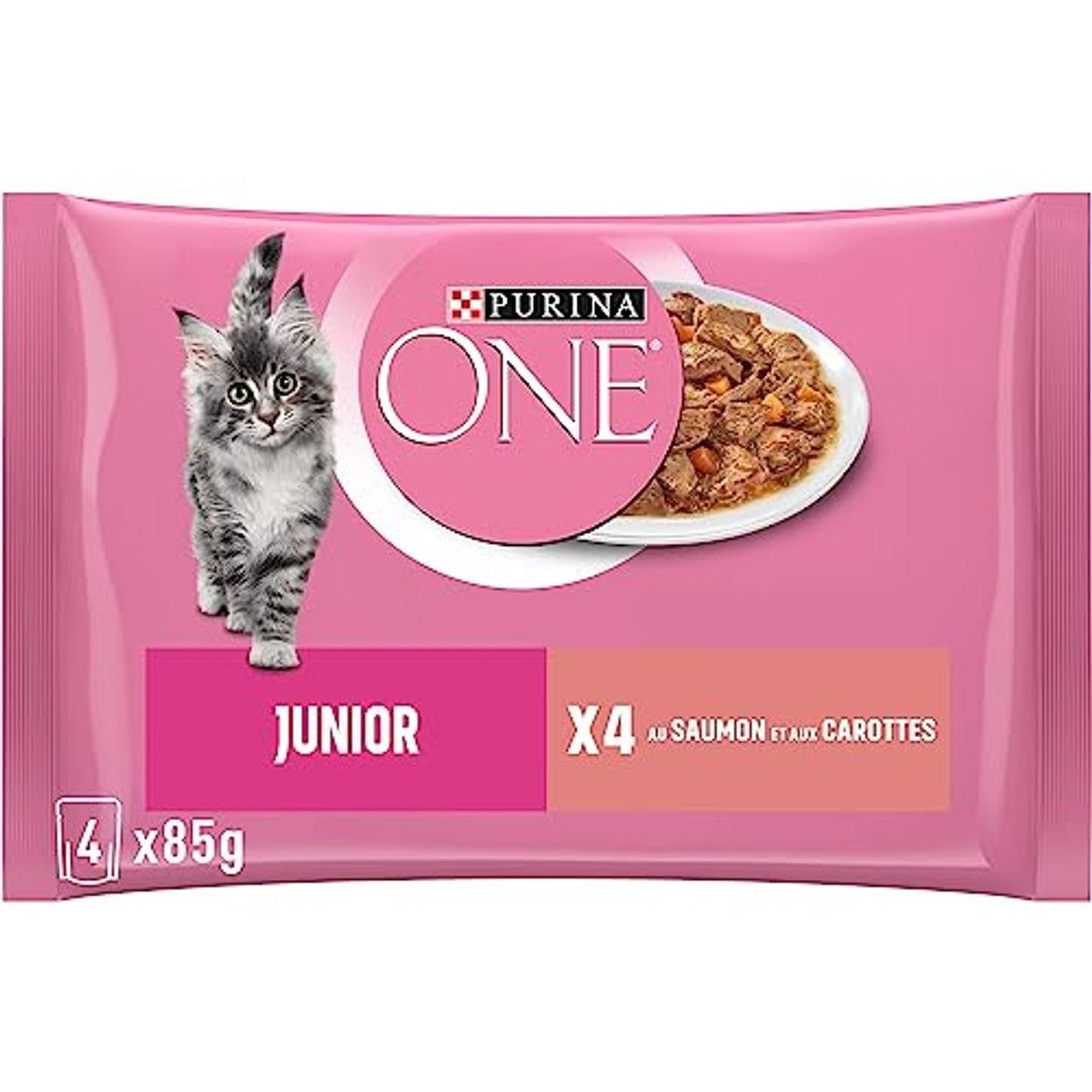 PURINA ONE Junior natvoer kattenvoer zalm 4 x 85 g - 3-pack