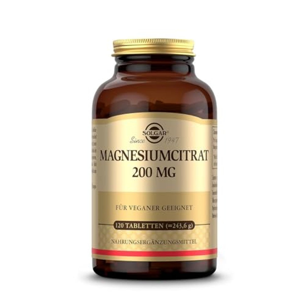 SOLGAR Magnesiumcitraat 200 mg | Voor energie, psyche en spieren | Hoge biologische beschikbaarheid | 120 veganistische tabletten – SOLGAR