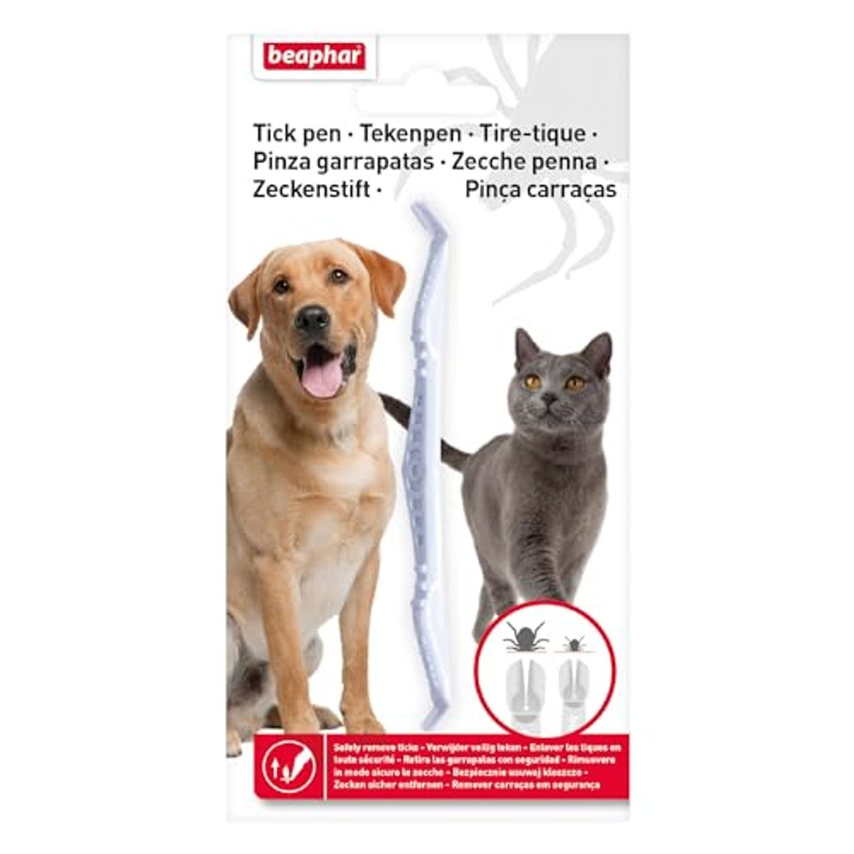 beaphar - Tekenstift voor honden en katten - teken veilig verwijderen - dubbele kop vanggleuf voor alle tekenmaten - herbruikbaar - kan overal mee naartoe worden genomen - 12 cm - wit – beaphar