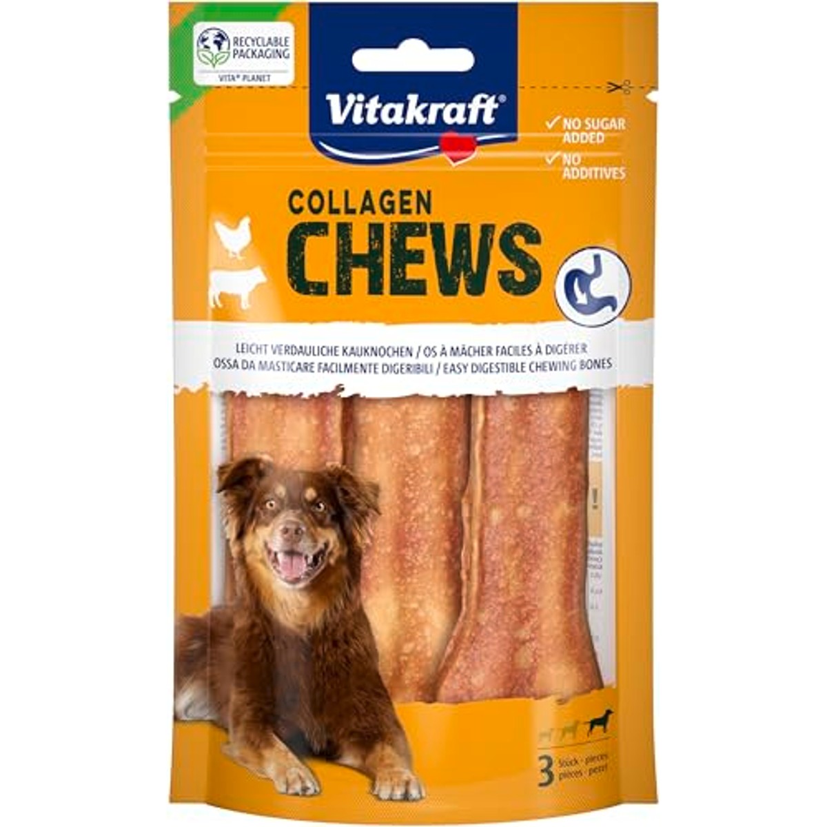 Vitakraft Collageen Chews, gemakkelijk verteerbare hondenkauwbotten, met collageen en kippenlever, zonder toevoeging van suiker (1 x 110 g) – Vitakraft