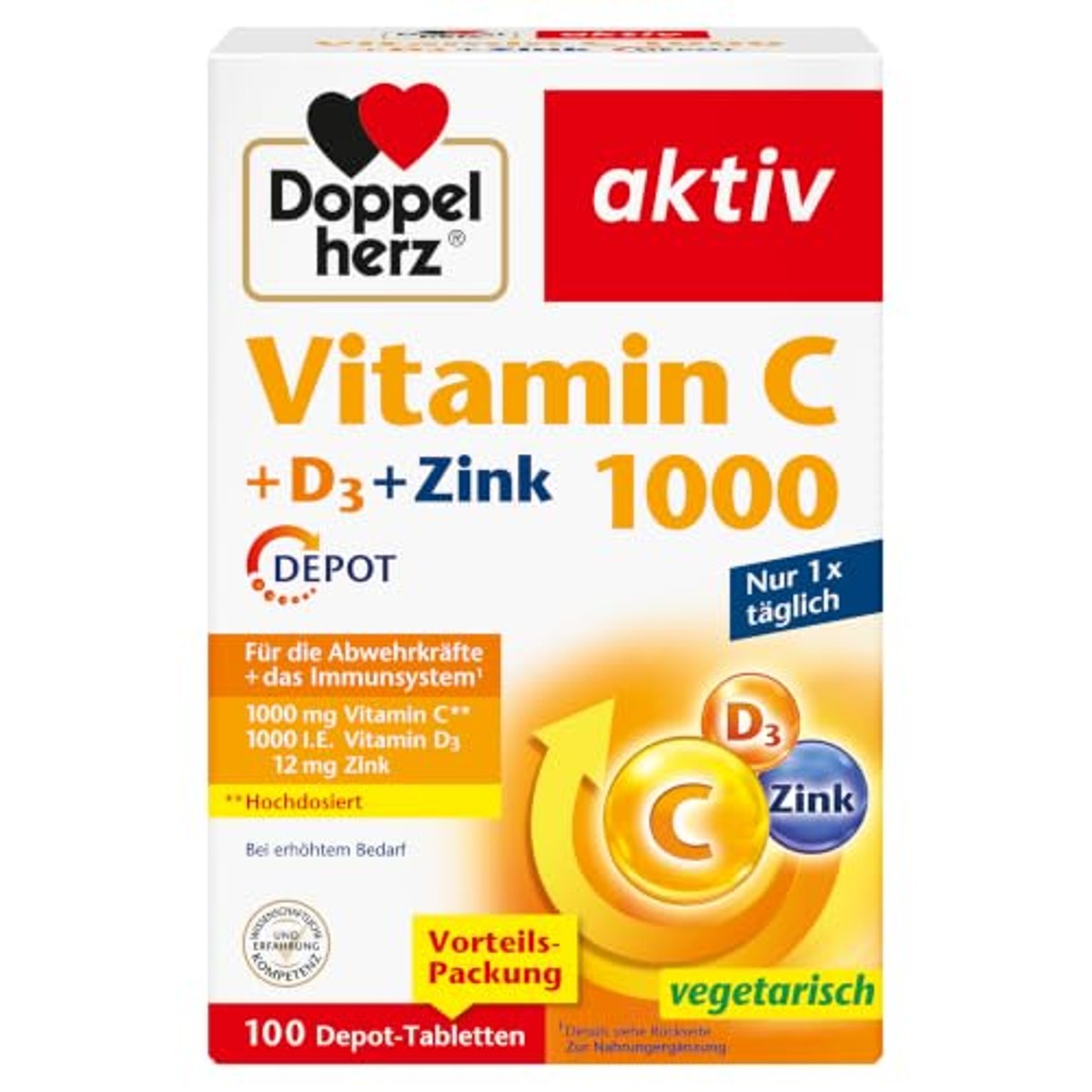Doppelherz Vitamine C 1000 + D3 + Zink 100 tabletten - 6-pack