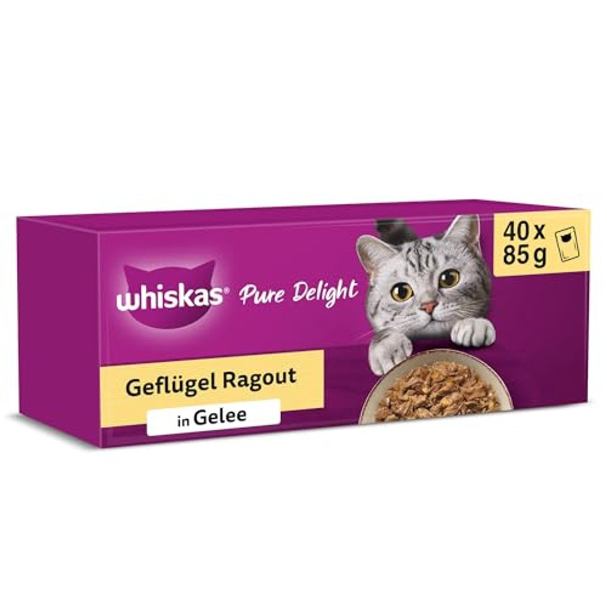 Whiskas 1 x nat kattenvoer Ragout gevogelte, keuze uit gelei, 40 x 85 g (1 verpakking), hoogwaardig natvoer voor volwassen katten, in 40 portiezakjes – whiskas