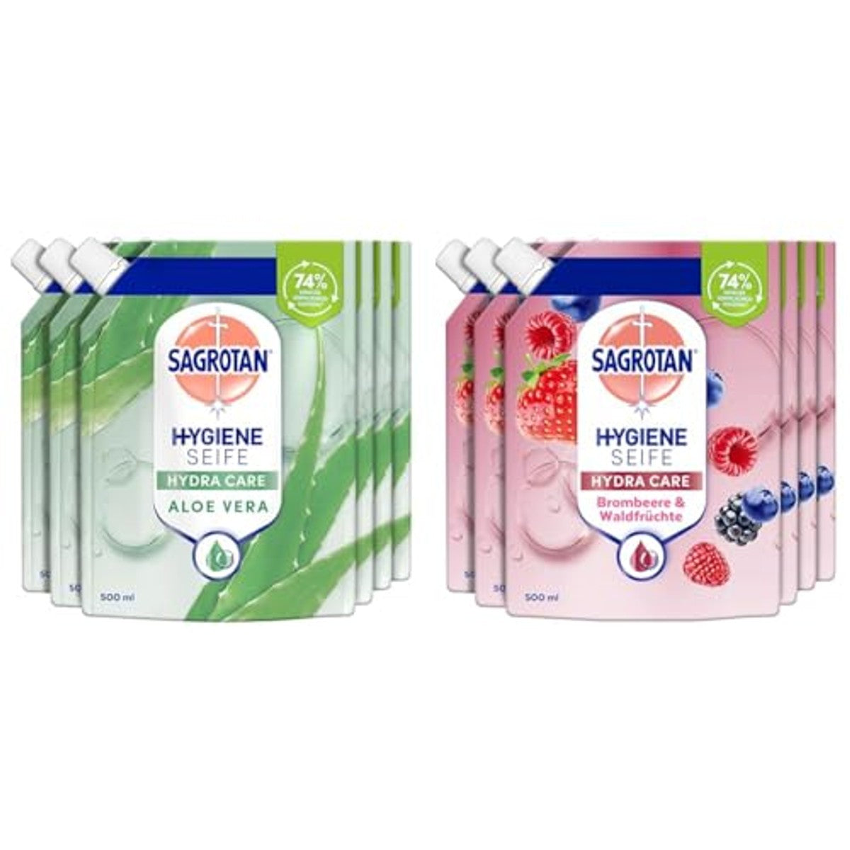 Sagrotan Handzeep navulling aloë vera – 6 x 500 ml vloeibare zeep & handzeep navulling braam en bosvruchten – 6 x 500 ml vloeibare zeep – Sagrotan