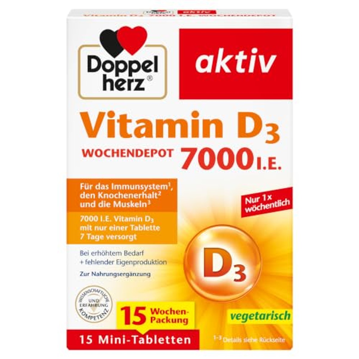 Doppelherz Vitamine D3 7000 IE Weekdepot 15 mini-tabletten - 6-pack