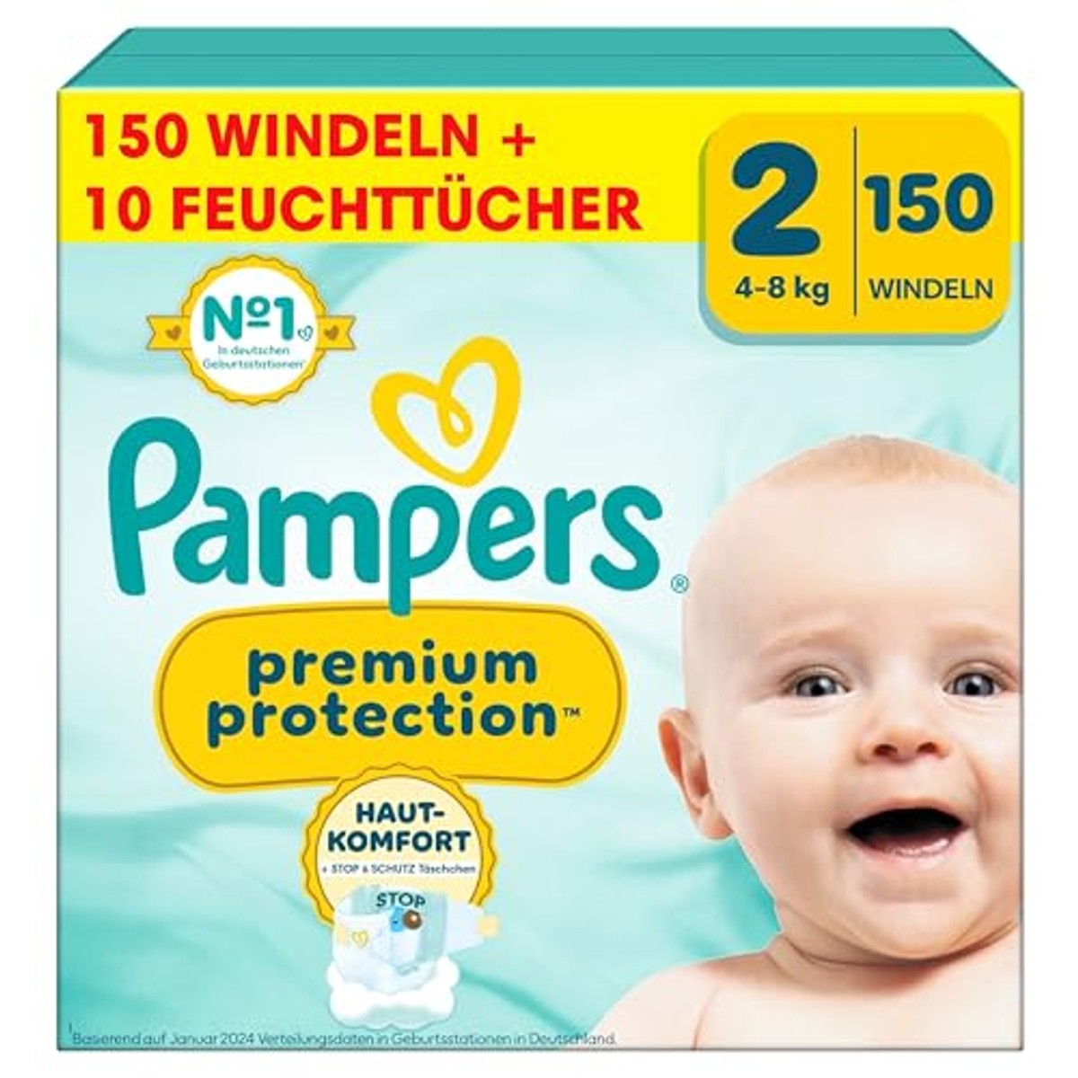 Pampers Premium Protection maat 2 4 + 10 Aqua-doekjes 3 x 8 kg - Voordeelverpakking