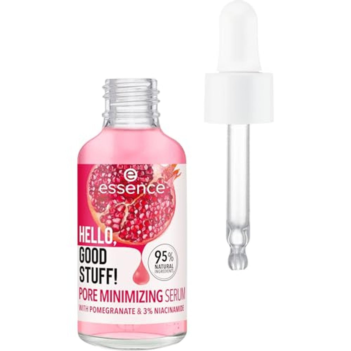 Essence HELLO, GOOD STUFF! PORE MINIMIZING Serum, gezichtsserum, roze, hydraterend, gladmakend, veganistisch, zonder parabenen, zonder microplasticdeeltjes, nanodeeltjes vrij, per stuk verpakt (30 ml) – Essence Cosmetics