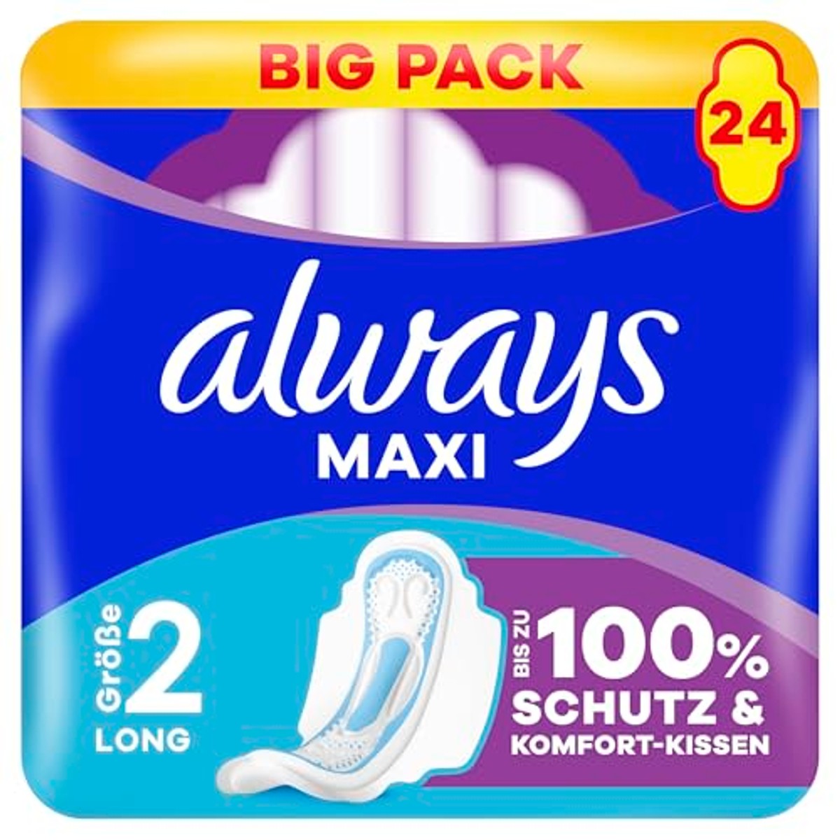 Always Maxi maandverband maat 2 lang met vleugels 24 stuks – Always