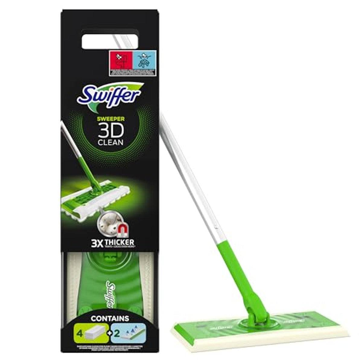 Swiffer Vloerwisser 3D Clean Starterkit 1 staaf + 6 doeken - 3-pack