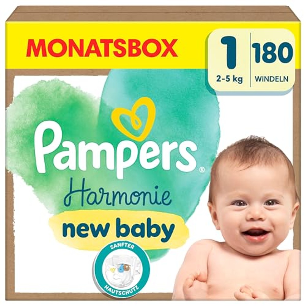 Pampers Harmonie babyluiers maat 1 (2-5 kg), 180 babyluiers – Pampers