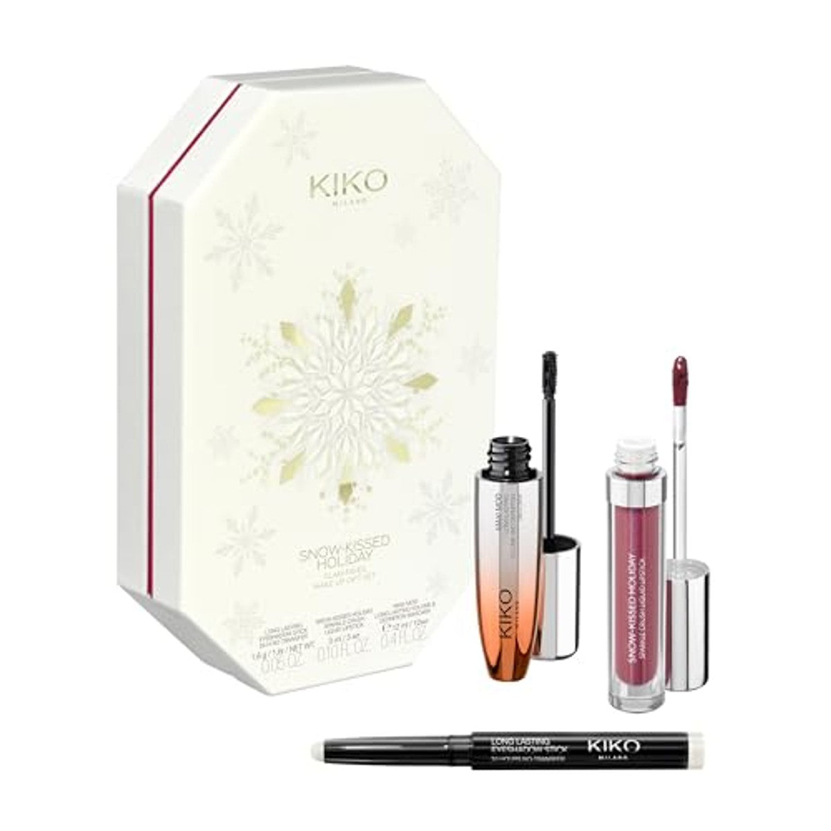 KIKO Milano Snow-Kissed Holiday Glam-Faves Make-upcadeauset, make-up cadeauset: volumemascara, mat om te glinsterende lippenstift en oogschaduwstick – Kiko Milano