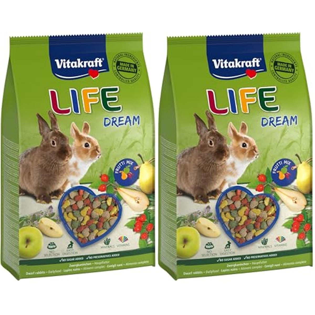 Vitakraft Life Dream Voer voor Dwergkonijnen met Peer, Appel en Rozenbottel 2 x 1,8 kg - 3-pack