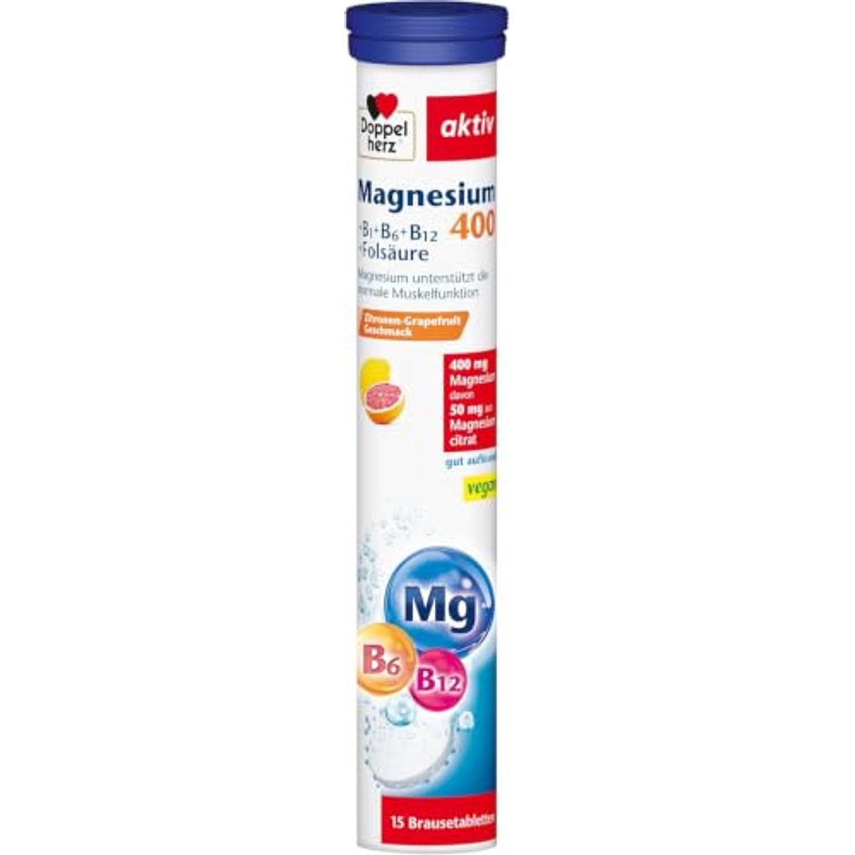 Doppelherz Magnesium 400 + B1 + B6 + B12 + Foliumzuur 15 Bruistabletten - 3-pack