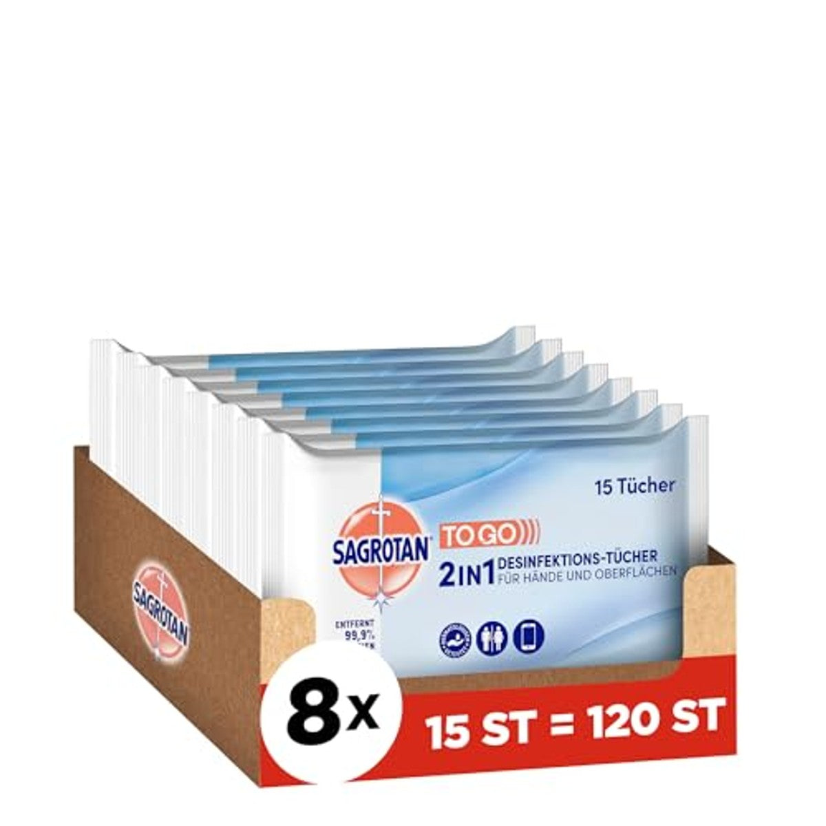 Sagrotan 2-in-1 desinfectiedoekjes 8 x 15 doekjes - 6-pack