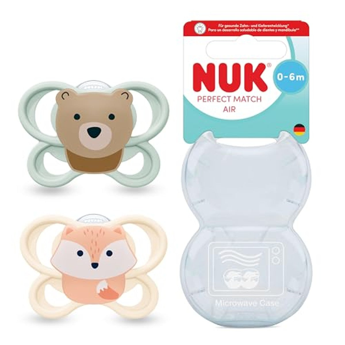 NUK Perfect Match Air Fopspeen 0-6 maanden vos/beer 2 stuks – NUK